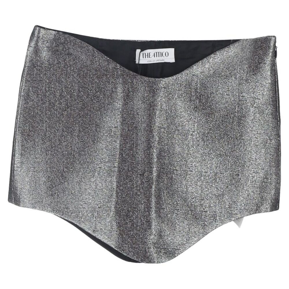 The Attico Wave Tech Shiny Mini Skirt In Grey Lurex